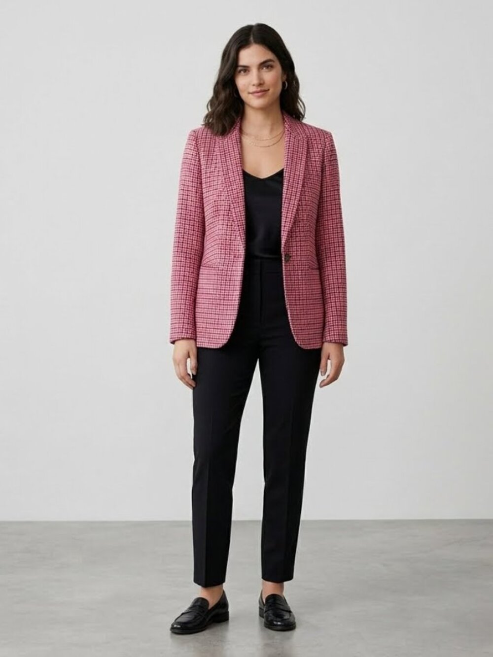 J.Crew Pink Black Houndstooth Wool Blend Blazer Jacket Fitted Classic Size 8